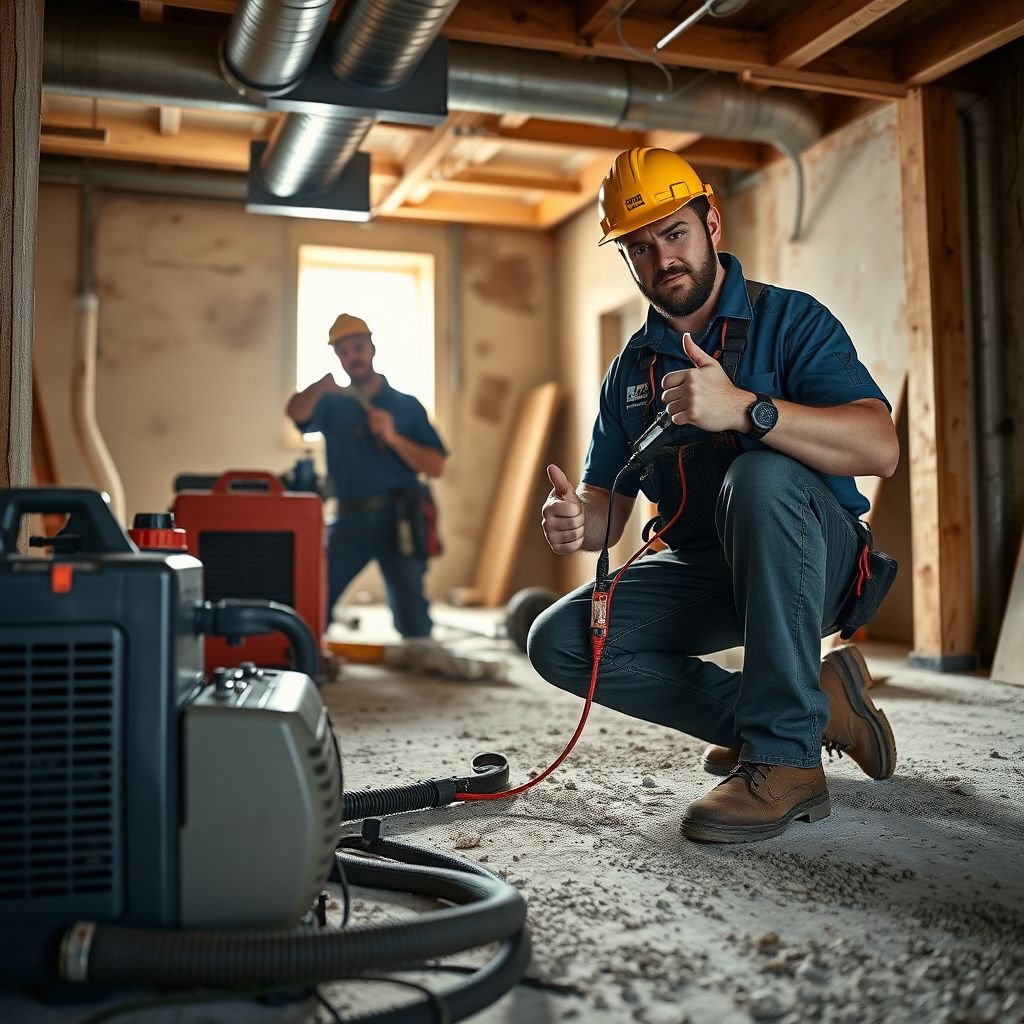 A Lewisville homeowner shaking hands with an Apex Pro Mold Removal technician in front of a clean, restored wall, symbolizing trust and completion.