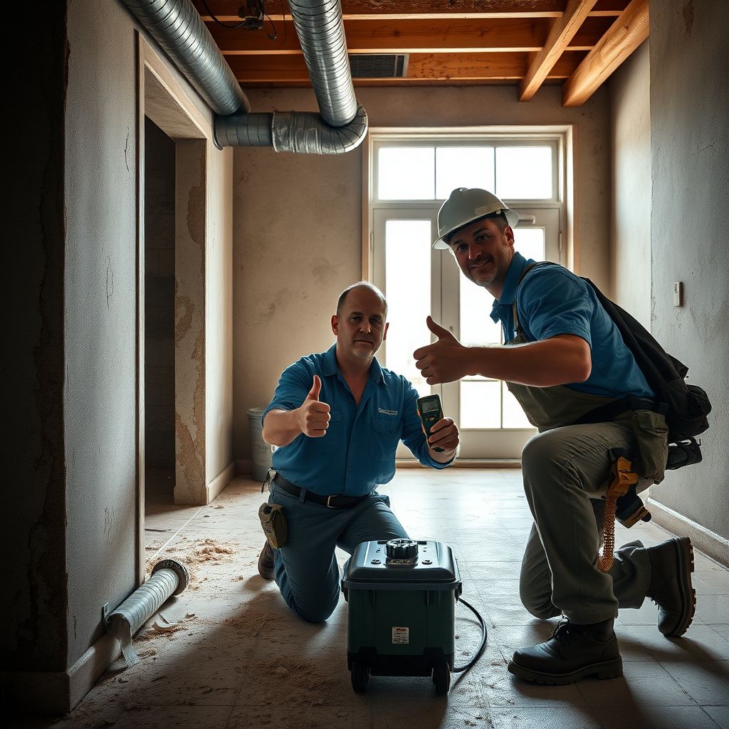A certified mold remediation specialist from Apex Pro Mold Removal in full protective gear, carefully inspecting a ceiling in a Plano residential property.